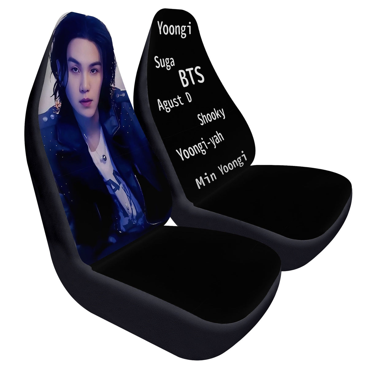 BTS Suga - Yoongi Car Seat Microfiber Covers - Set of 2 - BTS Agust D car seat covers - bangtan army car accessories - ARMY gift - Beyond The Shoppe