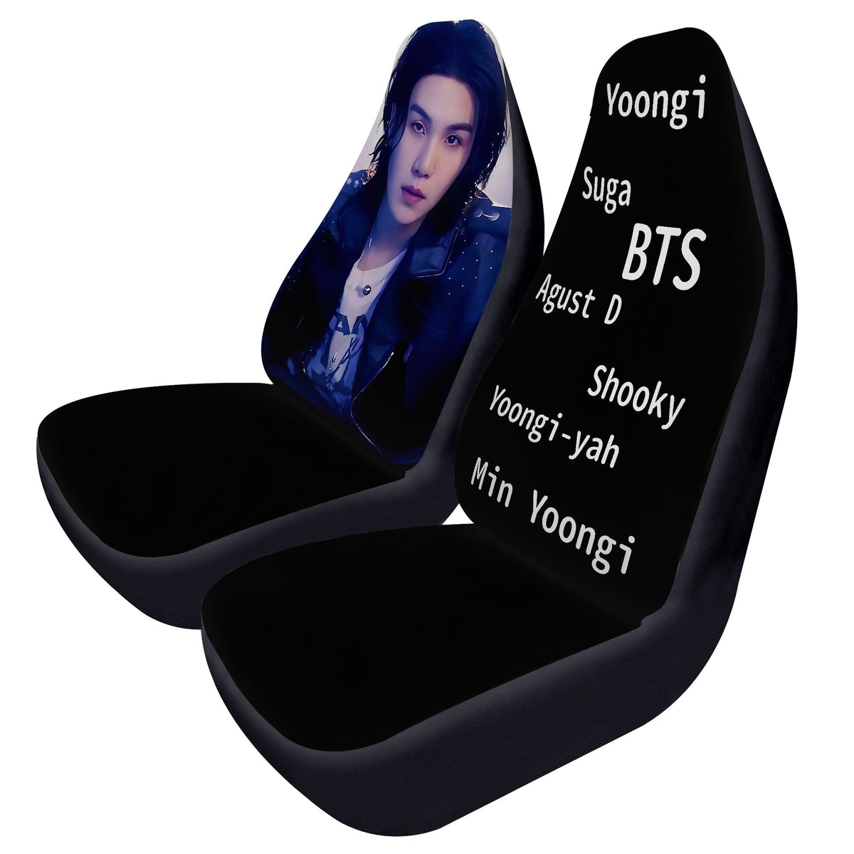 BTS Suga - Yoongi Car Seat Microfiber Covers - Set of 2 - BTS Agust D car seat covers - bangtan army car accessories - ARMY gift - Beyond The Shoppe