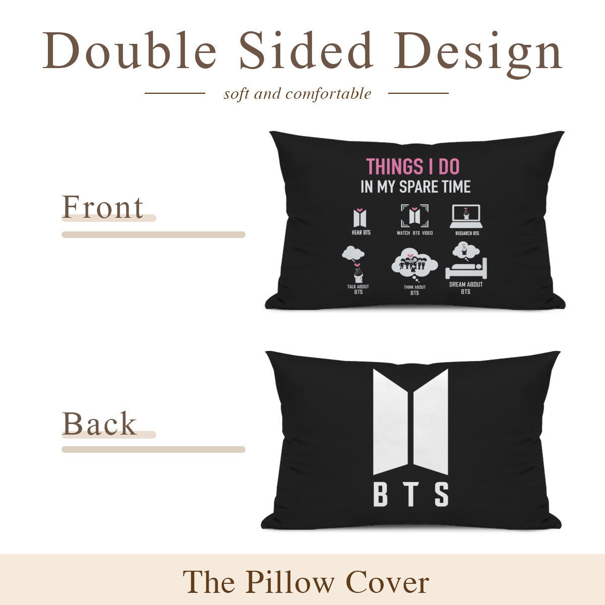 BTS Things I Do In My Spare Time themed Pillow sham - double sided pillow case - Pillowcase! Great KPOP Gift! - Beyond The Shoppe