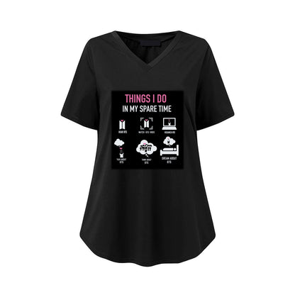 BTS Things I Do In My Spare Time Women's Short Sleeve V - Neck T-Shirt in 3 color options - Great KPop gift! - Beyond The Shoppe