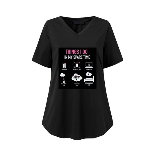 BTS Things I Do In My Spare Time Women's Short Sleeve V - Neck T-Shirt in 3 color options - Great KPop gift! - Beyond The Shoppe