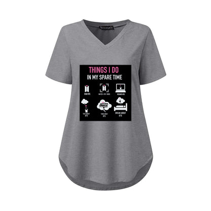 BTS Things I Do In My Spare Time Women's Short Sleeve V - Neck T-Shirt in 3 color options - Great KPop gift! - Beyond The Shoppe