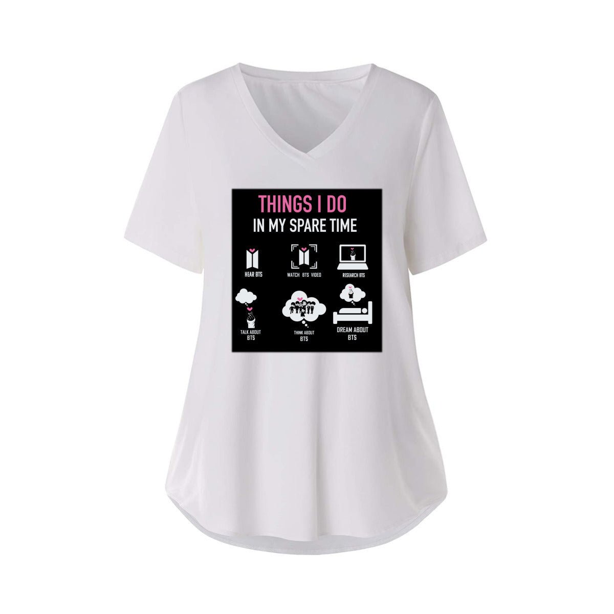 BTS Things I Do In My Spare Time Women's Short Sleeve V - Neck T-Shirt in 3 color options - Great KPop gift! - Beyond The Shoppe