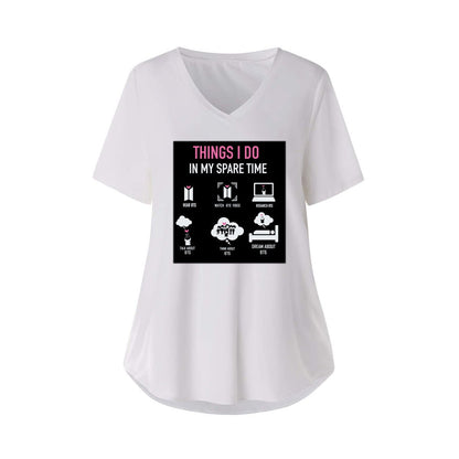 BTS Things I Do In My Spare Time Women's Short Sleeve V - Neck T-Shirt in 3 color options - Great KPop gift! - Beyond The Shoppe