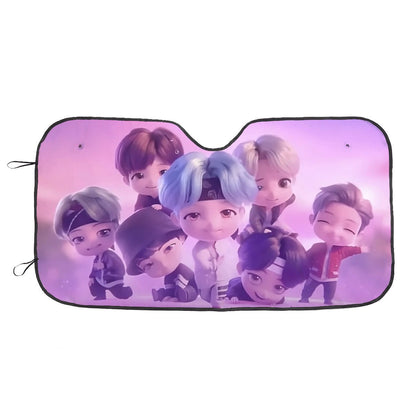 BTS Tiny Tan Car Sun Shade - OT7 BT21 Car Sun Shade - Gift for Army Car Sunshade BTS - K - Pop Inspired Car Windshield Accessories - Beyond The Shoppe