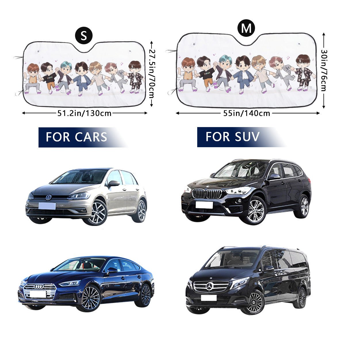 BTS Tiny Tans Car Sun Shade - BT21 Car Sun Shade - Gift for Bangtan Fan, Army Car Sunshade BTS - K - Pop - Beyond The Shoppe