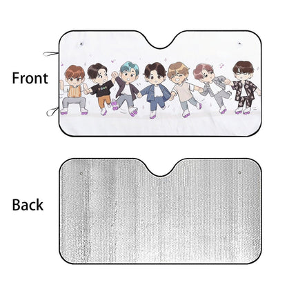 BTS Tiny Tans Sun Shade - Windshield Cover - KPop Themed - Great gift! Car Window Shield - Windshield Protector - Beyond The Shoppe