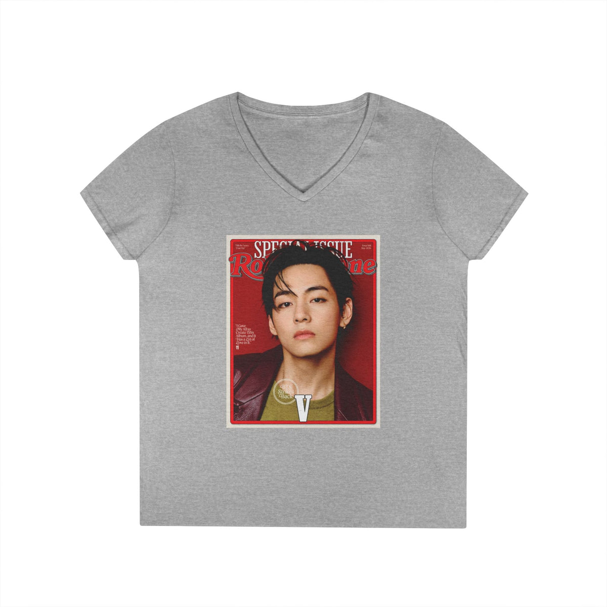 BTS V Deep V - Neck Tee - Tshirt with Rolling Stones Cover Graphic & BTS Members Names on Back - 6 Sizes - Beyond The Shoppe