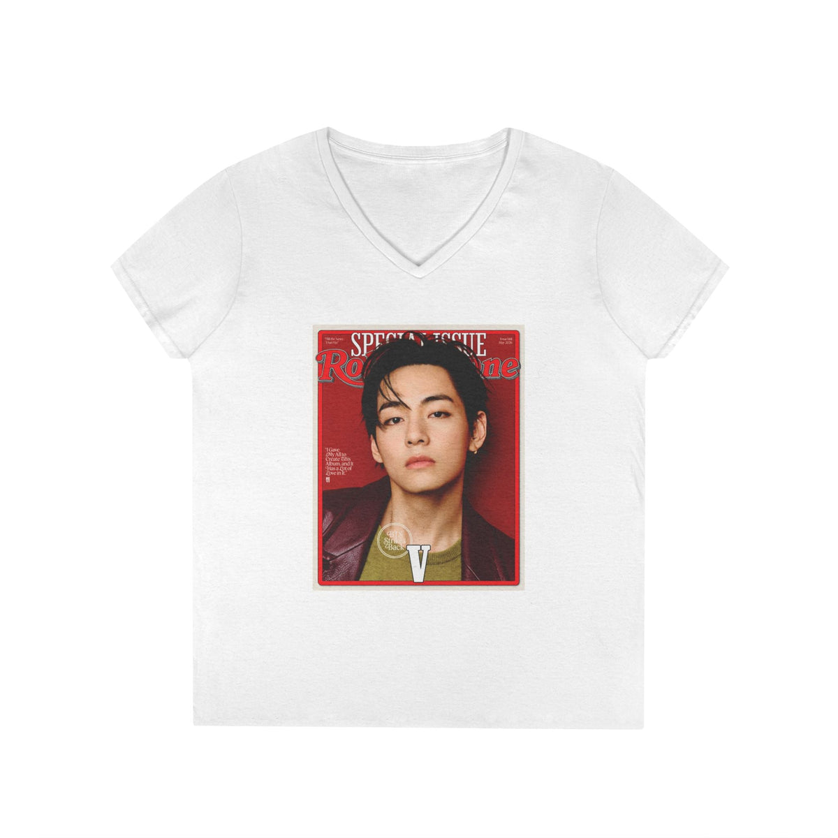 BTS V Deep V - Neck Tee - Tshirt with Rolling Stones Cover Graphic & BTS Members Names on Back - 6 Sizes - Beyond The Shoppe