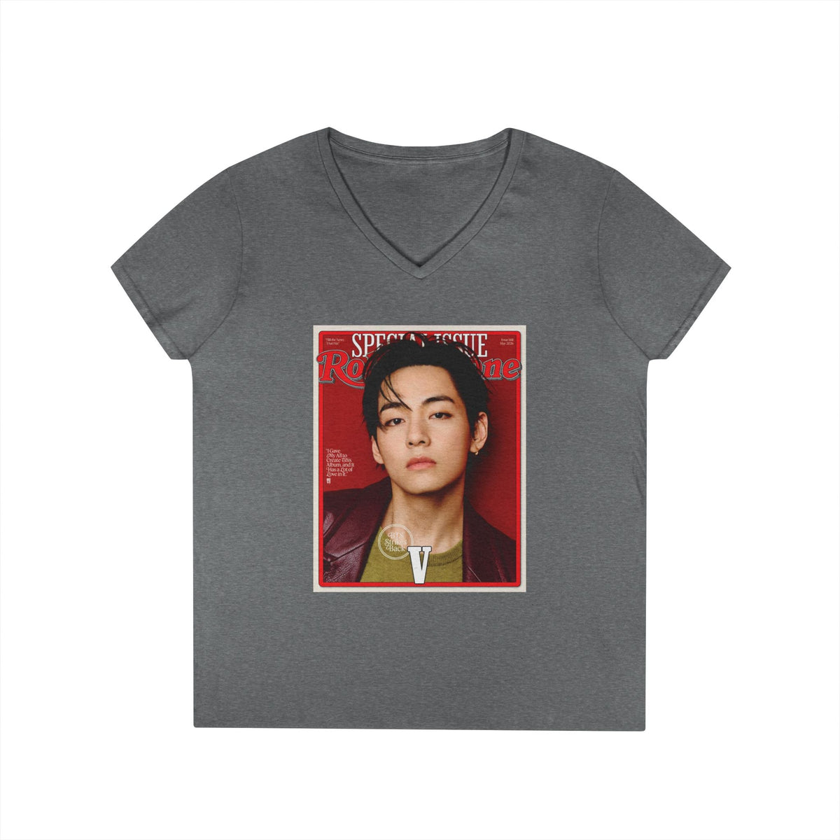 BTS V Deep V - Neck Tee - Tshirt with Rolling Stones Cover Graphic & BTS Members Names on Back - 6 Sizes - Beyond The Shoppe