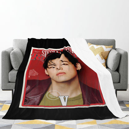 BTS V Rolling Stones Magazine Cover Flannel Breathable Blanket 4 Sizes! Blanket Throw - Beyond The Shoppe