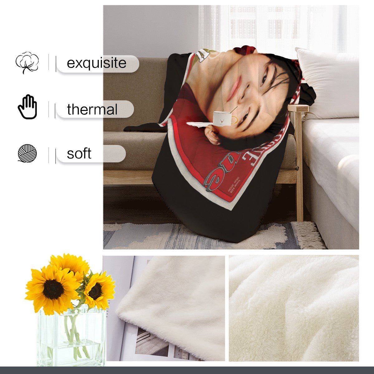 BTS V Rolling Stones Magazine Cover Flannel Breathable Blanket 4 Sizes! Blanket Throw - Beyond The Shoppe