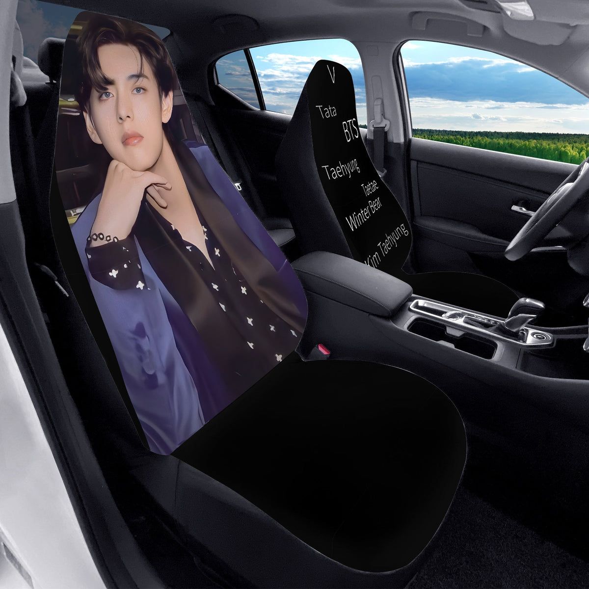 BTS V - Taetae Car Seat Microfiber Covers - Set of 2 - BTS car seat covers - bangtan army car accessories - bts car - Beyond The Shoppe