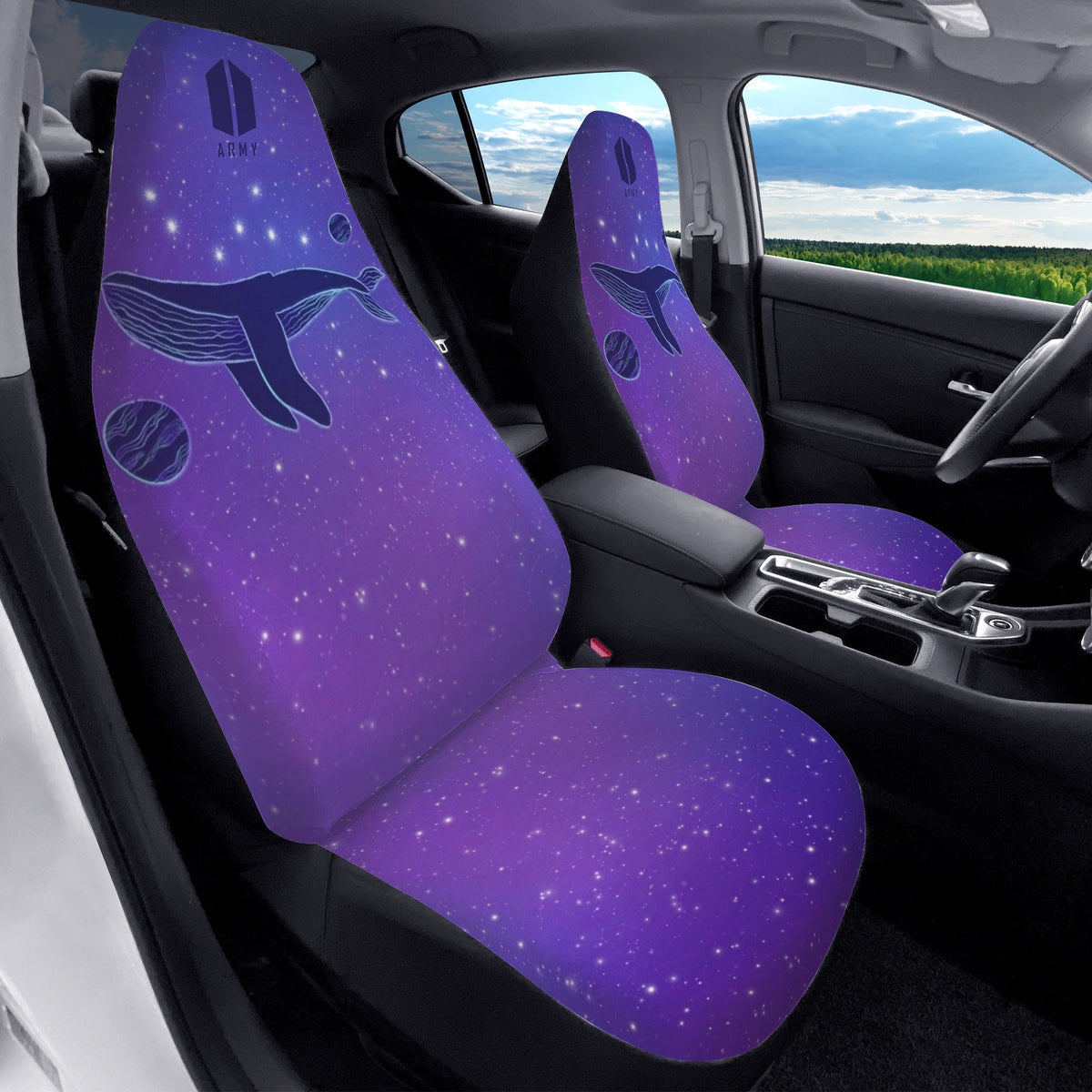 BTS Whalien Car Microfiber Seat Covers - Set of 2 - BTS whale car seat covers - bangtan army car accessories - ARMY - Beyond The Shoppe