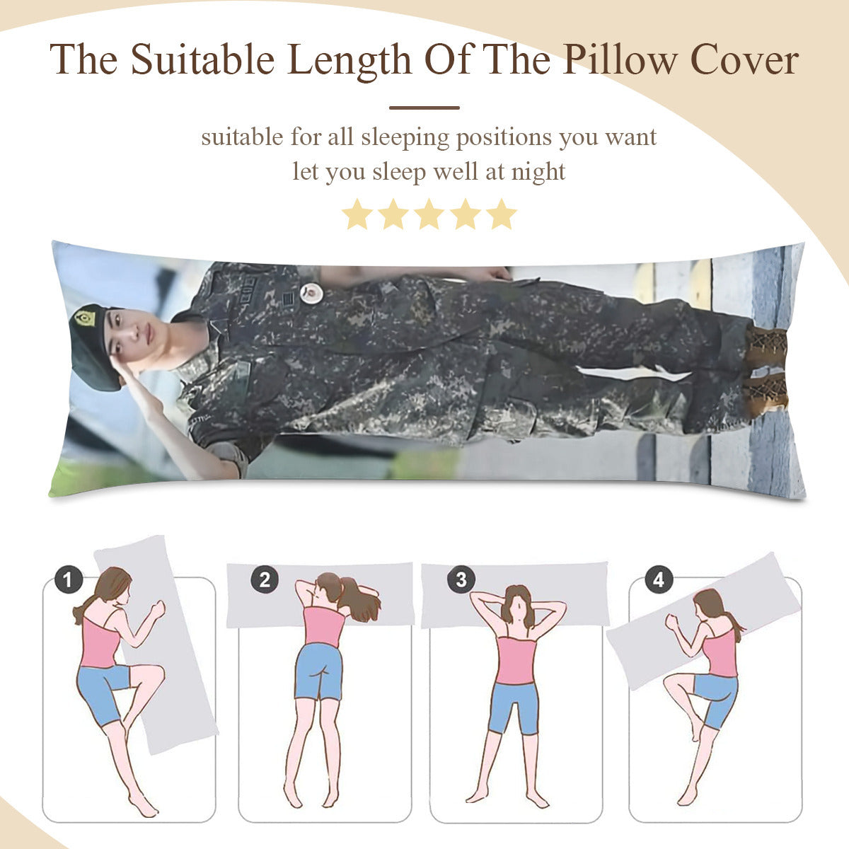 BTS Jin Military Discharge Body Pillow Case - 3 Sizes - BTS Jin full size double sided pillow case - BTS World Wide Handsome pillow case