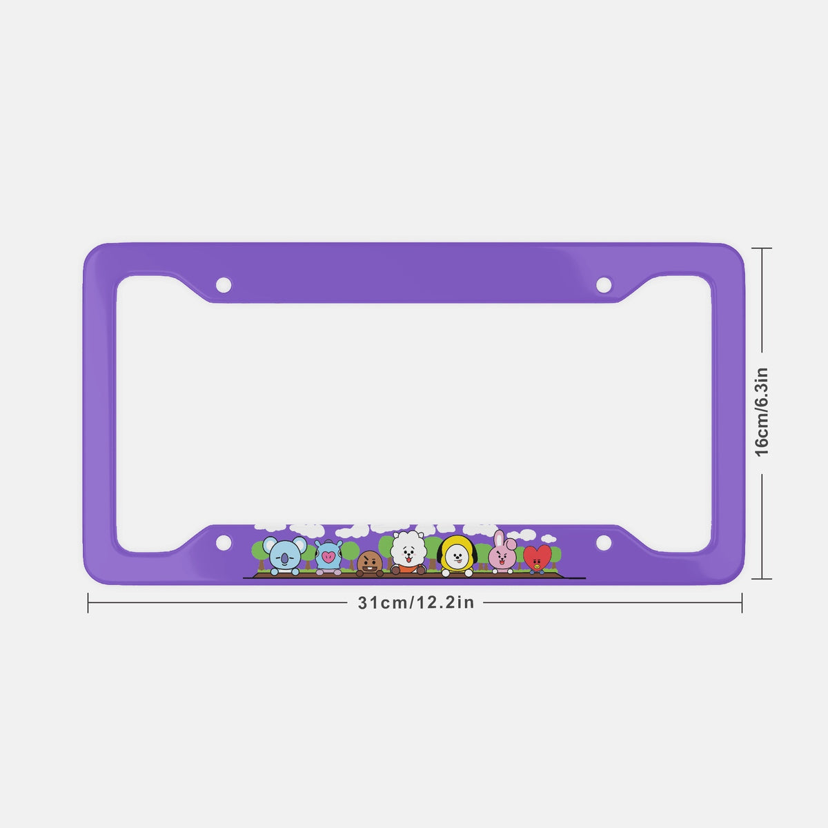 Cute BTS BT21 License Plate Frame - NEW License Plate Frame UV Print - Koya mang rj shooky chimmy cooky & tata - Beyond The Shoppe