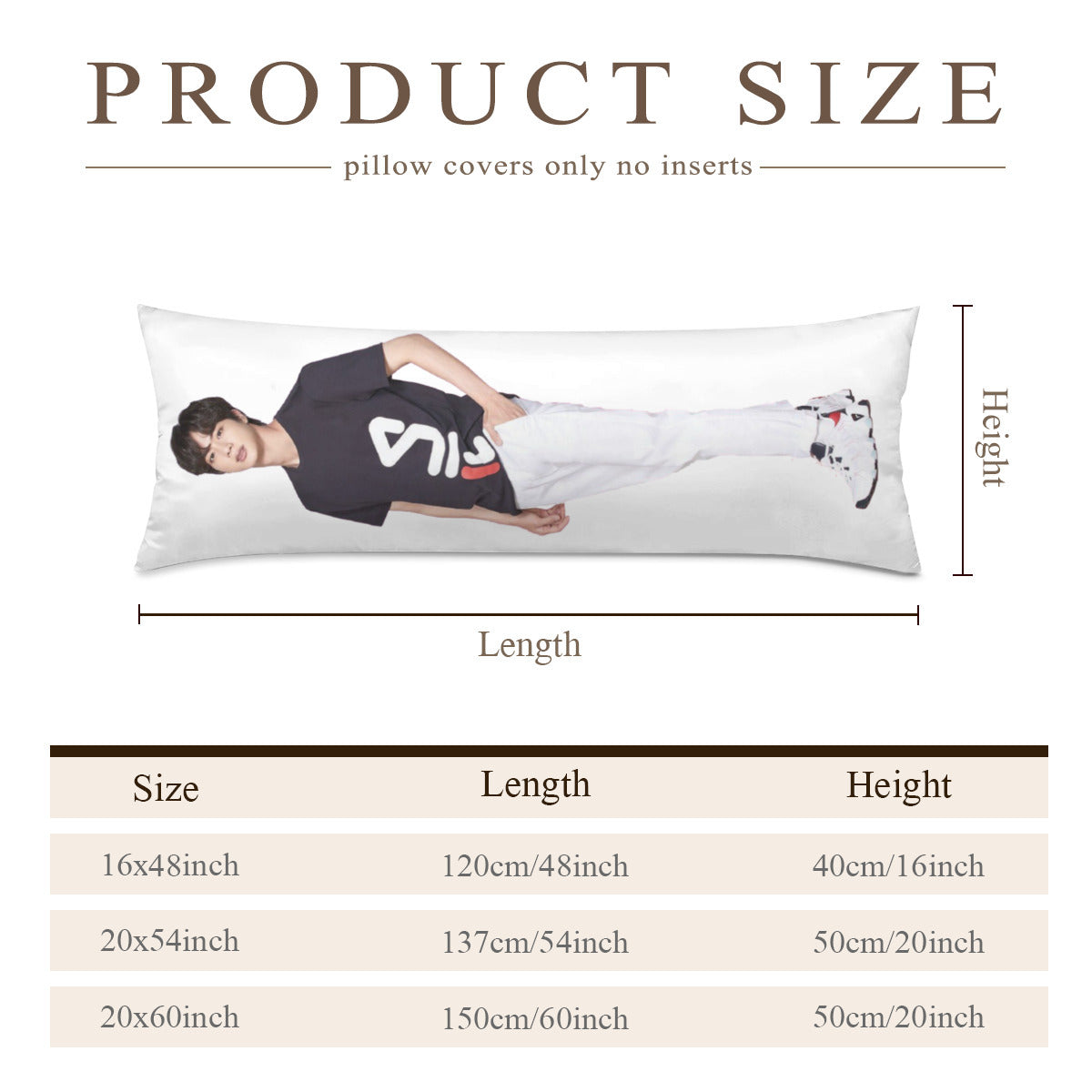 BTS Jin Body Pillow Case - 3 Sizes - BTS Jin full size pillow case - BTS World Wide Handsome double sided pillowcase