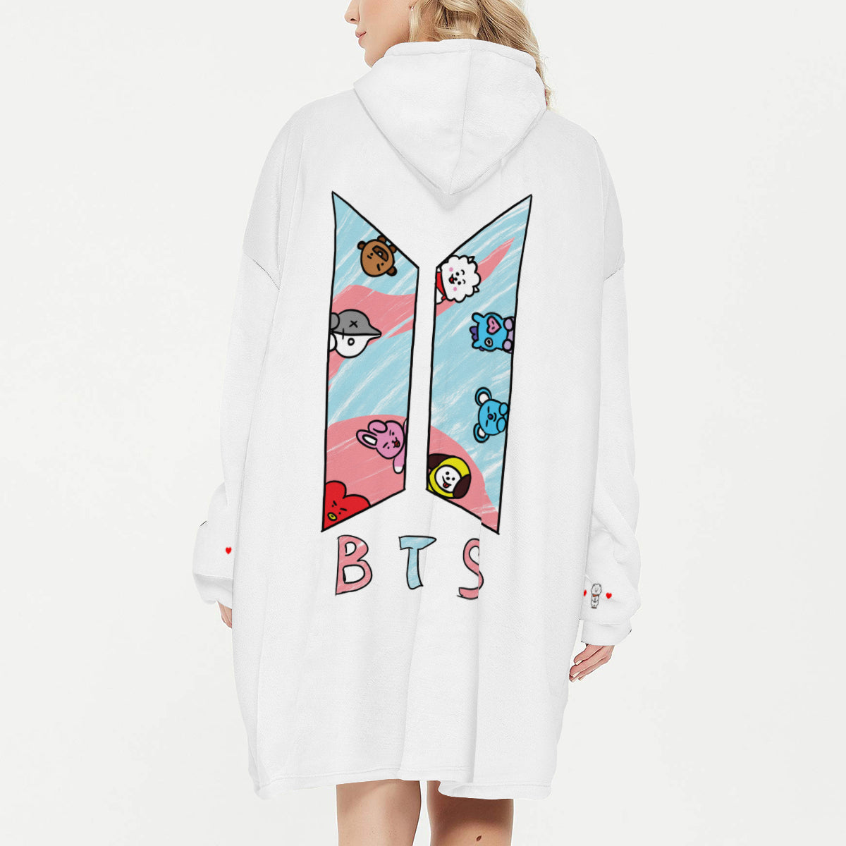 BTS BT21 RJ Snug Hoodie Oversized  - Hoodie Oversized - Wearable Blanket Hoodie - Blanket Hoodie Fleece Blanket Hoodie