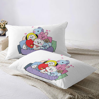 BTS BT21 - Quilt Cover Four-Piece Set - Quilt cover, 2 Pillowcases and 1 Bed Sheet - ARMY bedroom decor! Blanket and sheet set