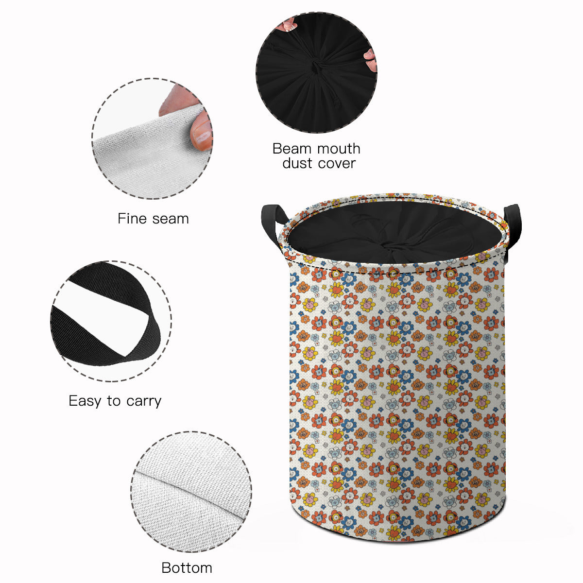 BTS BT21 Flower Pattern Laundry Basket With Drawstring - Kpop laundry bag