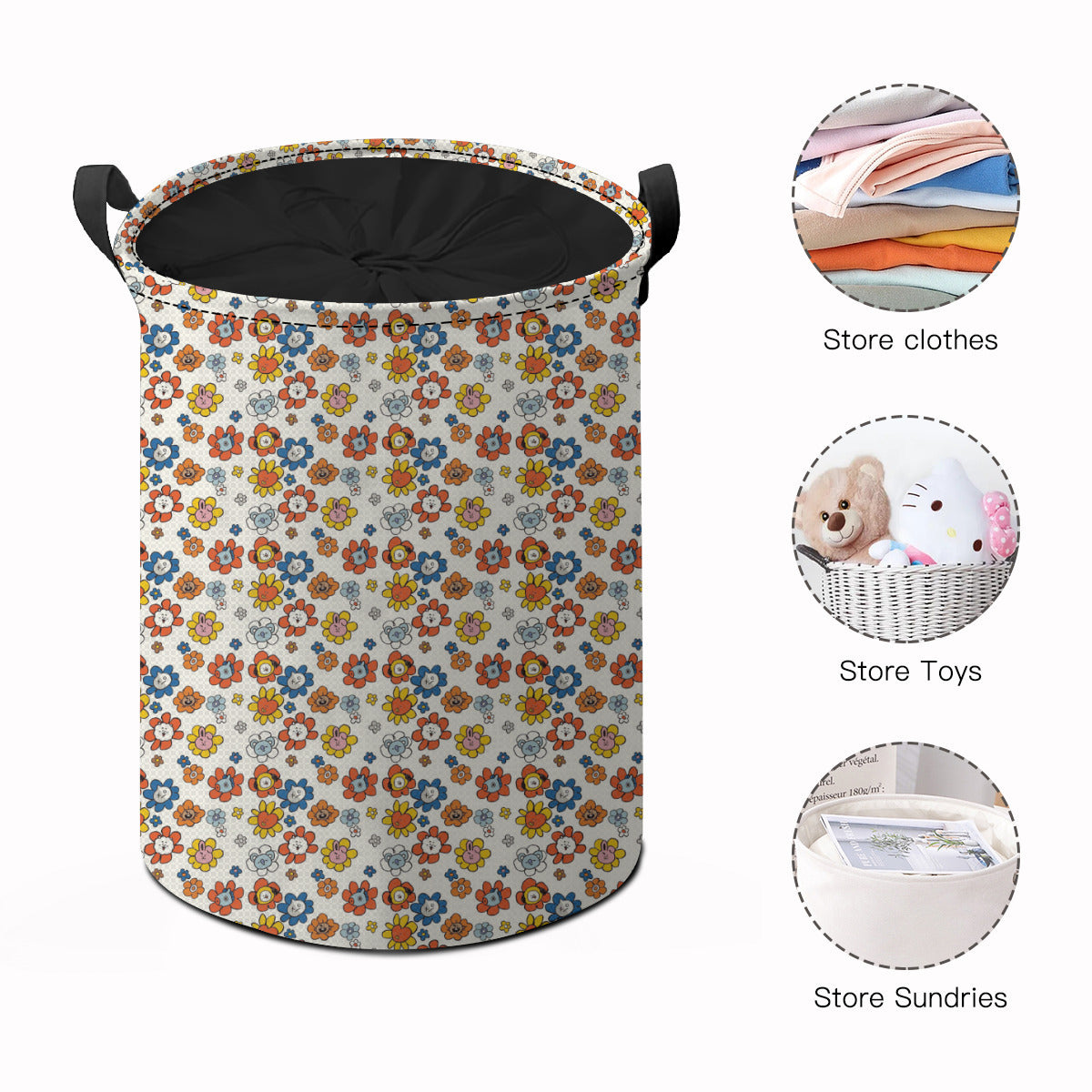 BTS BT21 Flower Pattern Laundry Basket With Drawstring - Kpop laundry bag