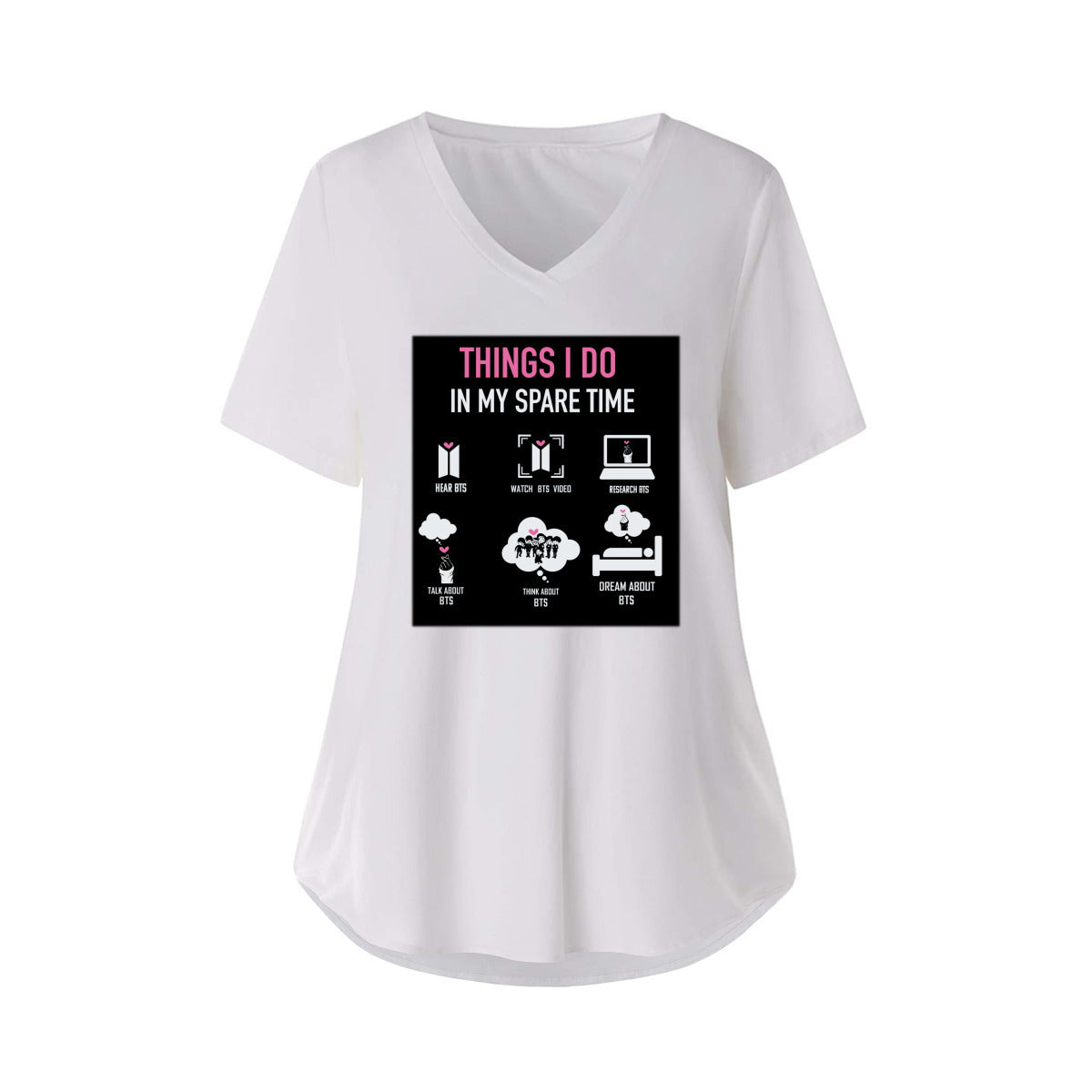 BTS Things I Do In My Spare Time Women's Short Sleeve V-Neck T-Shirt in 3 color options- Great KPop gift!