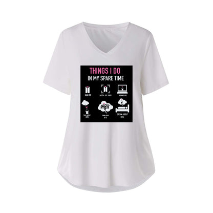 BTS Things I Do In My Spare Time Women's Short Sleeve V-Neck T-Shirt in 3 color options- Great KPop gift!