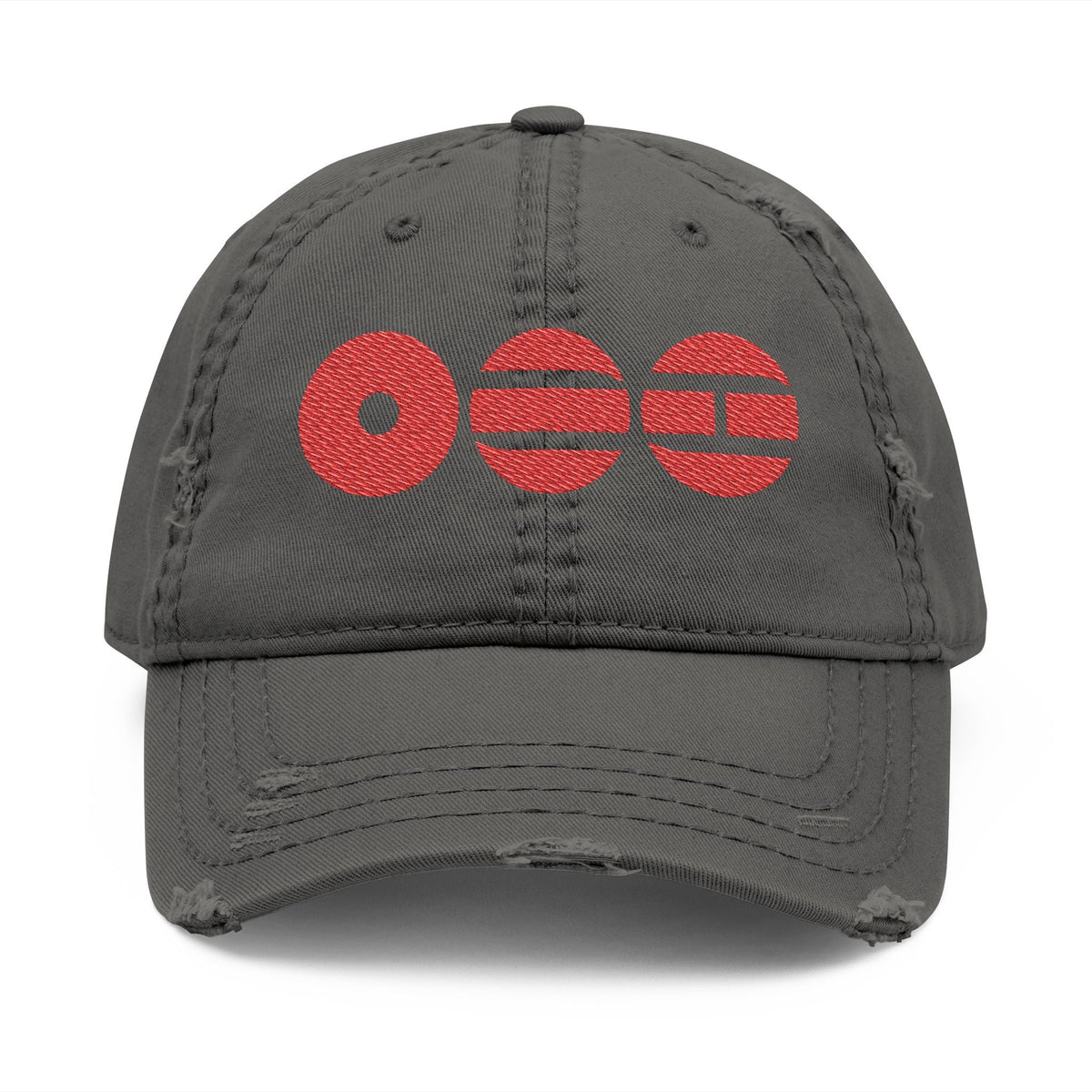 Distressed Embroidered Dad Hat with Retro Red Circle Stripe Logo - Beyond The Shoppe