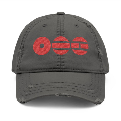Distressed Embroidered Dad Hat with Retro Red Circle Stripe Logo - Beyond The Shoppe