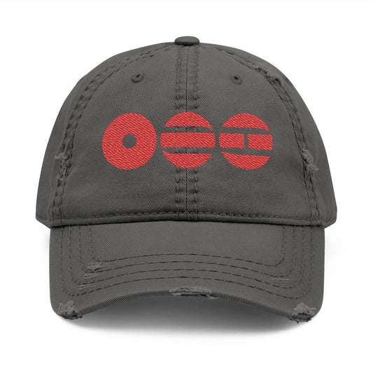 Distressed Embroidered Dad Hat with Retro Red Circle Stripe Logo - Beyond The Shoppe