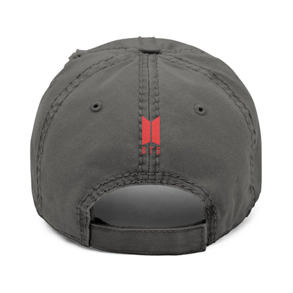 Distressed Embroidered Dad Hat with Retro Red Circle Stripe Logo - Beyond The Shoppe