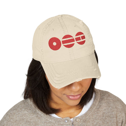 Distressed Embroidered Dad Hat with Retro Red Circle Stripe Logo - Beyond The Shoppe