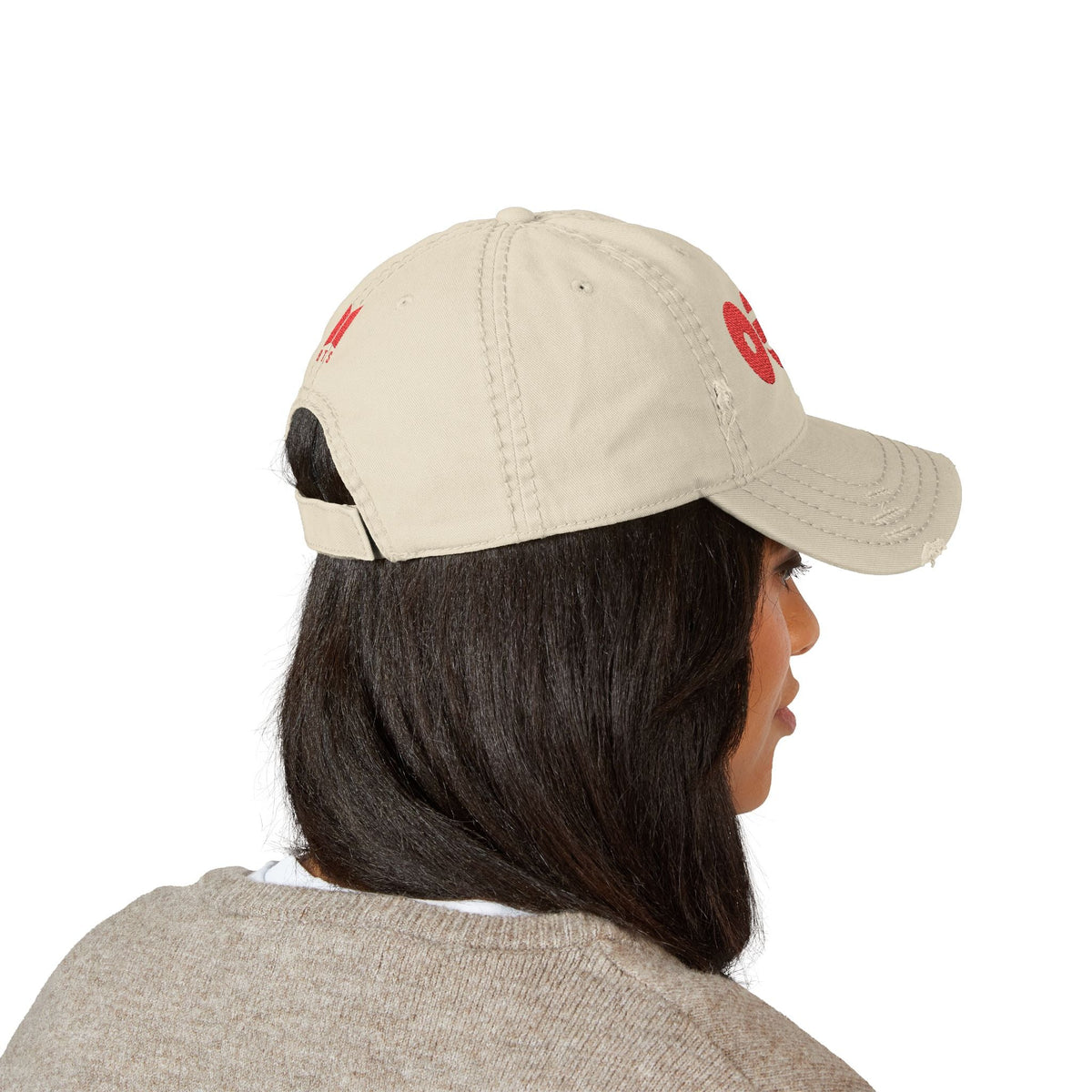 Distressed Embroidered Dad Hat with Retro Red Circle Stripe Logo - Beyond The Shoppe