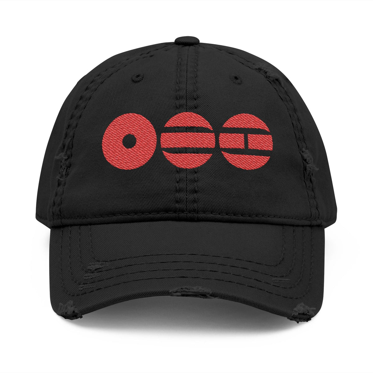 Distressed Embroidered Dad Hat with Retro Red Circle Stripe Logo - Beyond The Shoppe