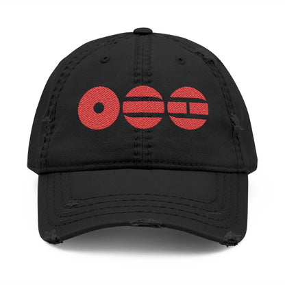 Distressed Embroidered Dad Hat with Retro Red Circle Stripe Logo - Beyond The Shoppe