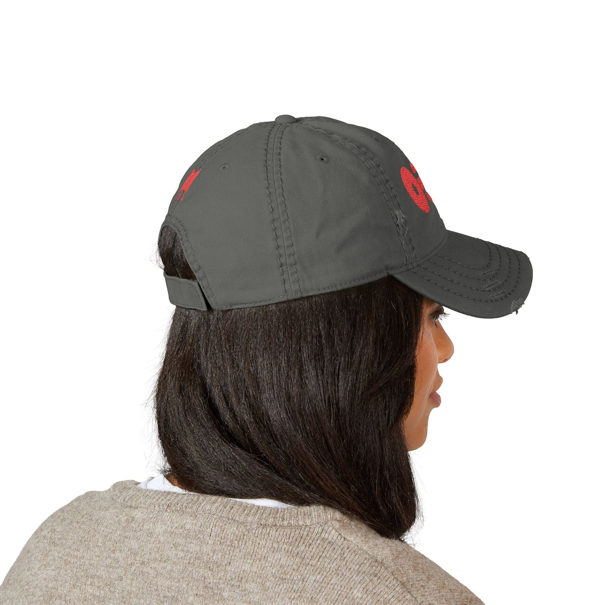 Distressed Embroidered Dad Hat with Retro Red Circle Stripe Logo - Beyond The Shoppe