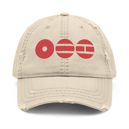 Distressed Embroidered Dad Hat with Retro Red Circle Stripe Logo - Beyond The Shoppe