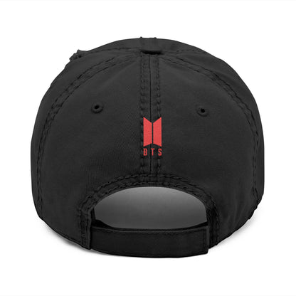Distressed Embroidered Dad Hat with Retro Red Circle Stripe Logo - Beyond The Shoppe
