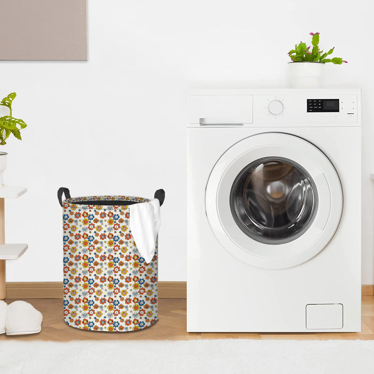 BTS BT21 Flower Pattern Laundry Basket With Drawstring - Kpop laundry bag