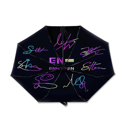 Enhypen Automatic opening umbrella featuring their Logo and Signatures - Kpop for rainy weather andprotection from weatherXT - Beyond The Shoppe