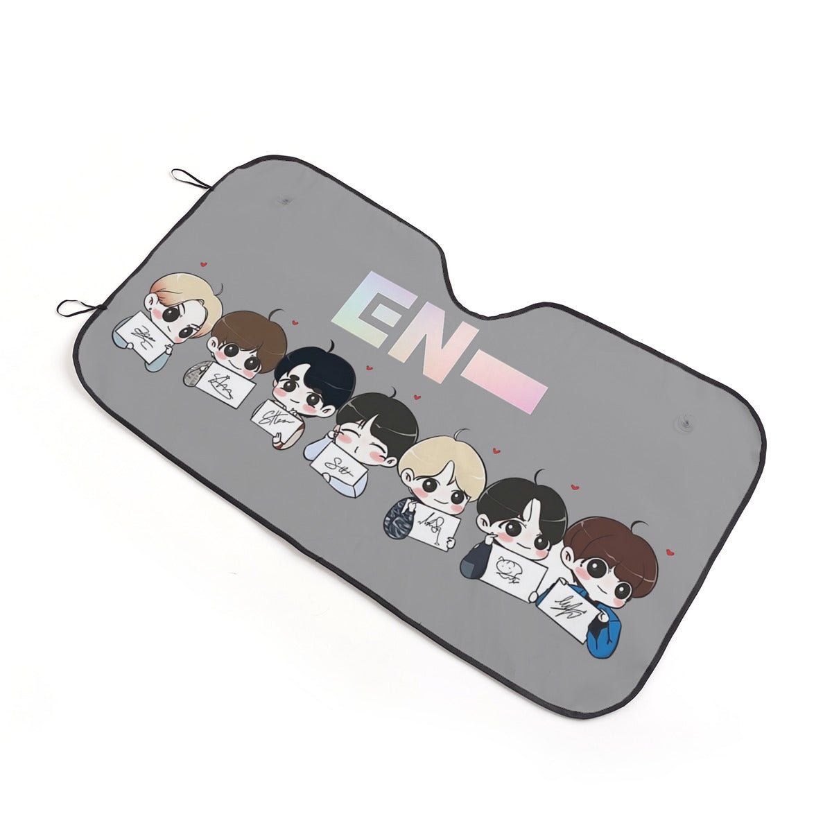 Enhypen - Engene Car Sun Shade - Kpop gift, Car Sunshade, K - Pop Inspired Car Windshield Accessories - Grey Background - Beyond The Shoppe