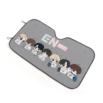Enhypen - Engene Car Sun Shade - Kpop gift, Car Sunshade, K - Pop Inspired Car Windshield Accessories - Grey Background - Beyond The Shoppe