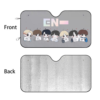 Enhypen - Engene Car Sun Shade - Kpop gift, Car Sunshade, K - Pop Inspired Car Windshield Accessories - Grey Background - Beyond The Shoppe