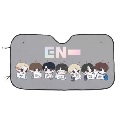 Enhypen - Engene Car Sun Shade - Kpop gift, Car Sunshade, K - Pop Inspired Car Windshield Accessories - Grey Background - Beyond The Shoppe