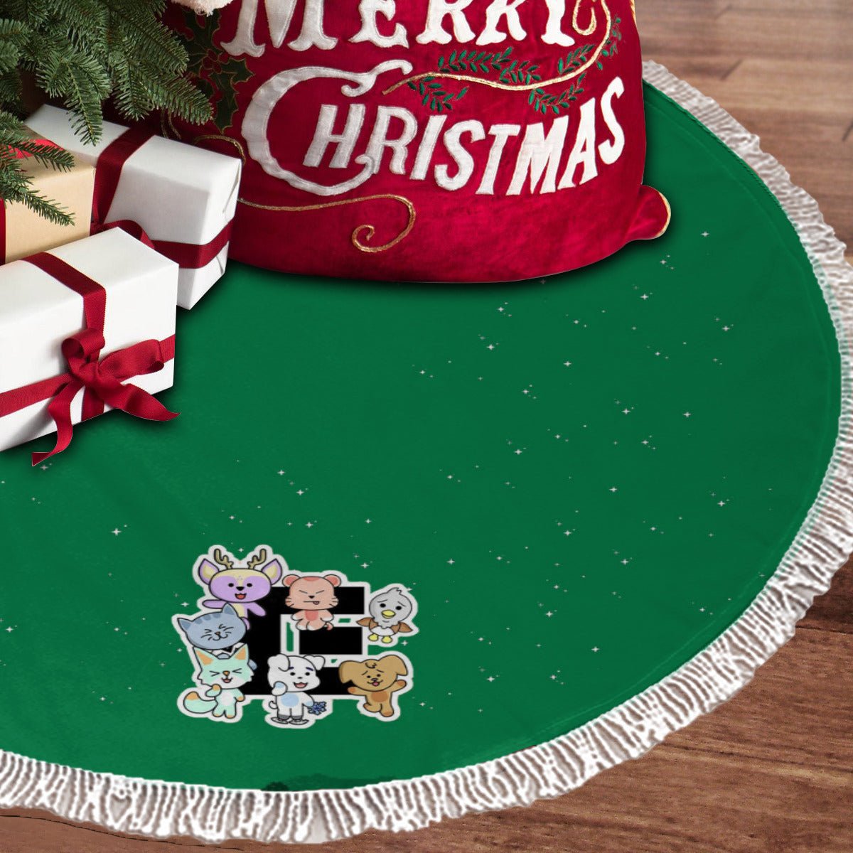 Enhypen - Engene Green Holiday Tree Skirt – Plush Christmas Tree Skirt - Soft, Cozy & Festive Decor - Beyond The Shoppe