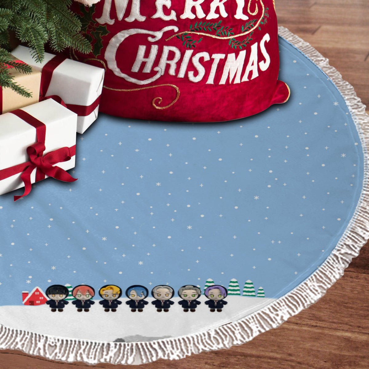 Enhypen - Engene Light Blue Holiday Tree Skirt – Plush Christmas Tree Skirt - Soft, Cozy & Festive Decor - Beyond The Shoppe