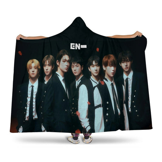 Enhypen Hooded Blanket – K-Pop Cozy Wearable Fleece Blanket - Beyond The Shoppe