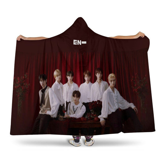 Enhypen Hooded Blanket – K-Pop Cozy Wearable Fleece Blanket - Beyond The Shoppe