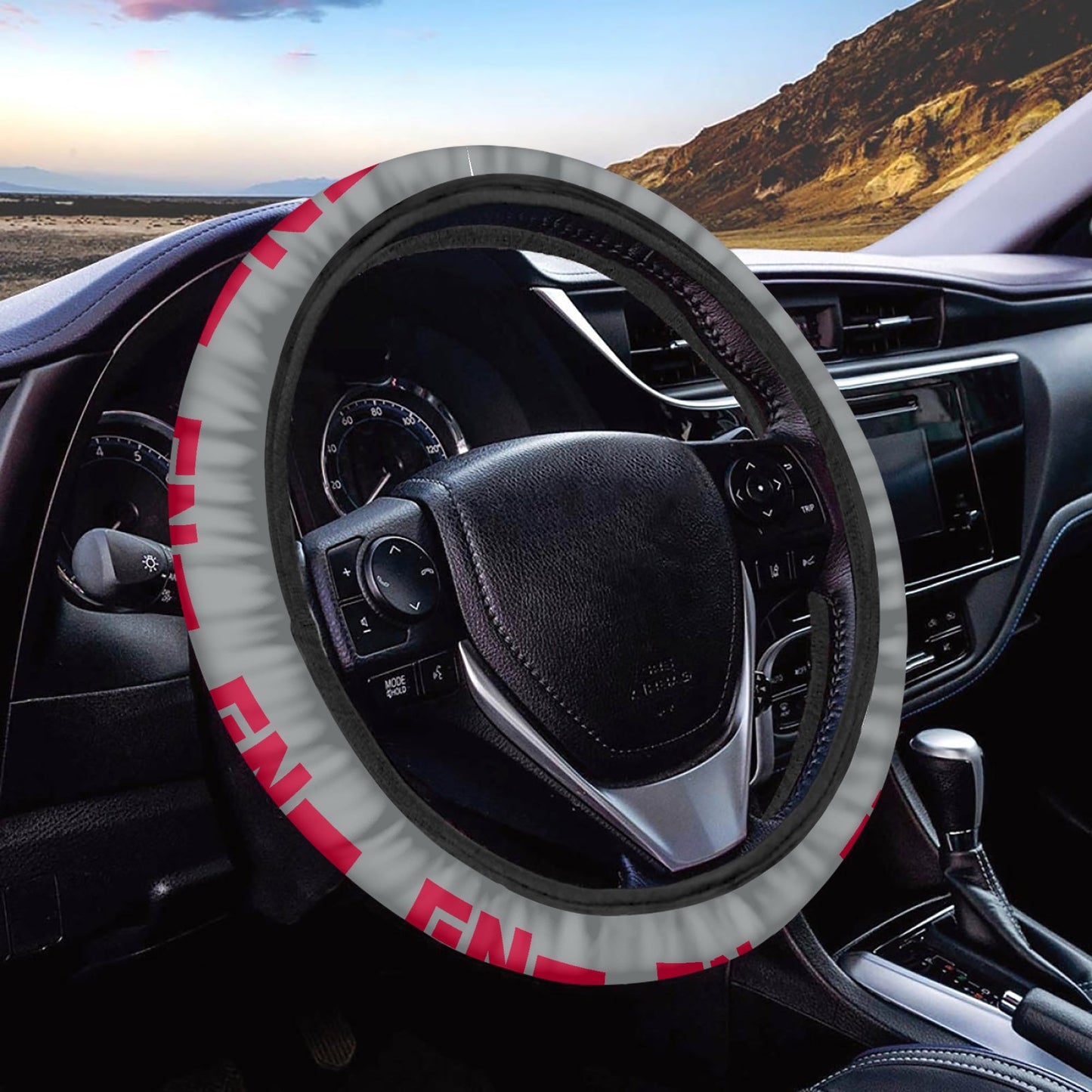 Enhypen Steering Wheel Cover - Enhypen Grey and red logo car accessory - black steering cover - great gift - kpop car accessories - Beyond The Shoppe