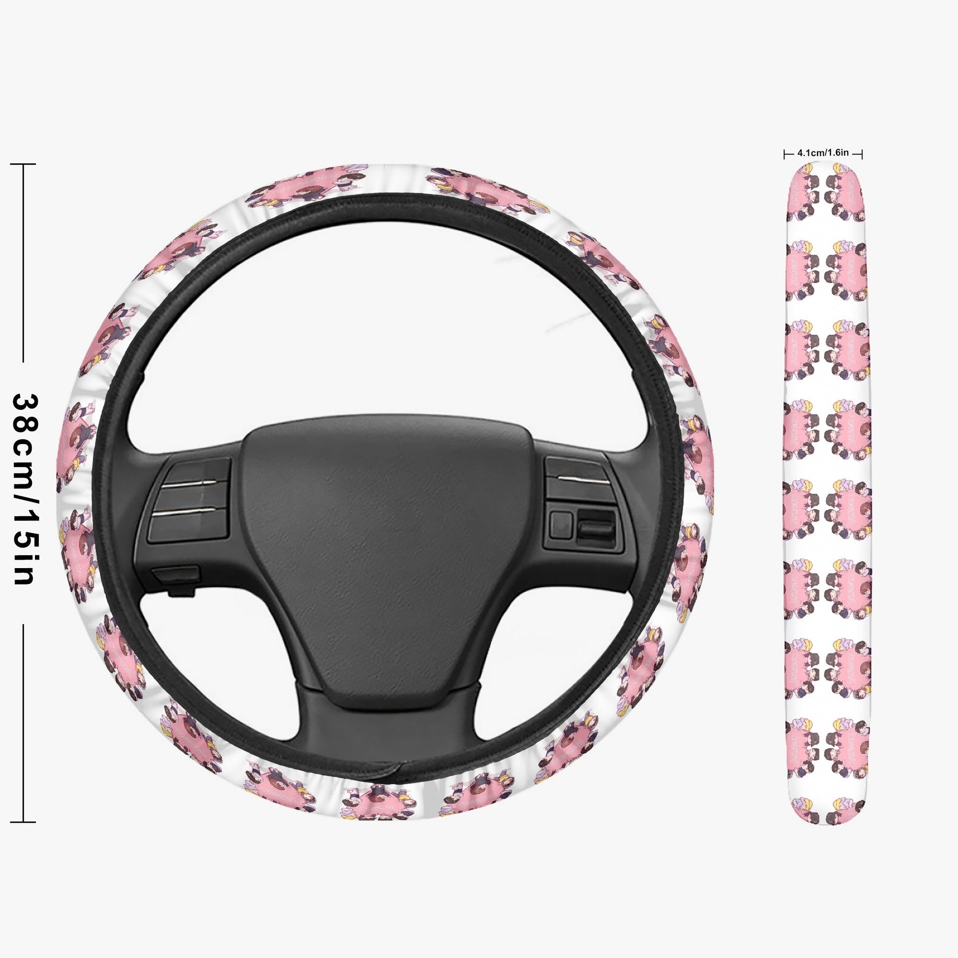 Enhypen Steering Wheel Cover - Enhypen Pink hearts car accessory - black steering cover - great gift - kpop car accessories - Beyond The Shoppe